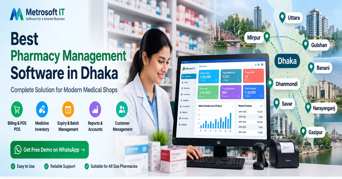 Pharmacy management software for medical shops in Dhaka with POS dashboard and pharmacy setting