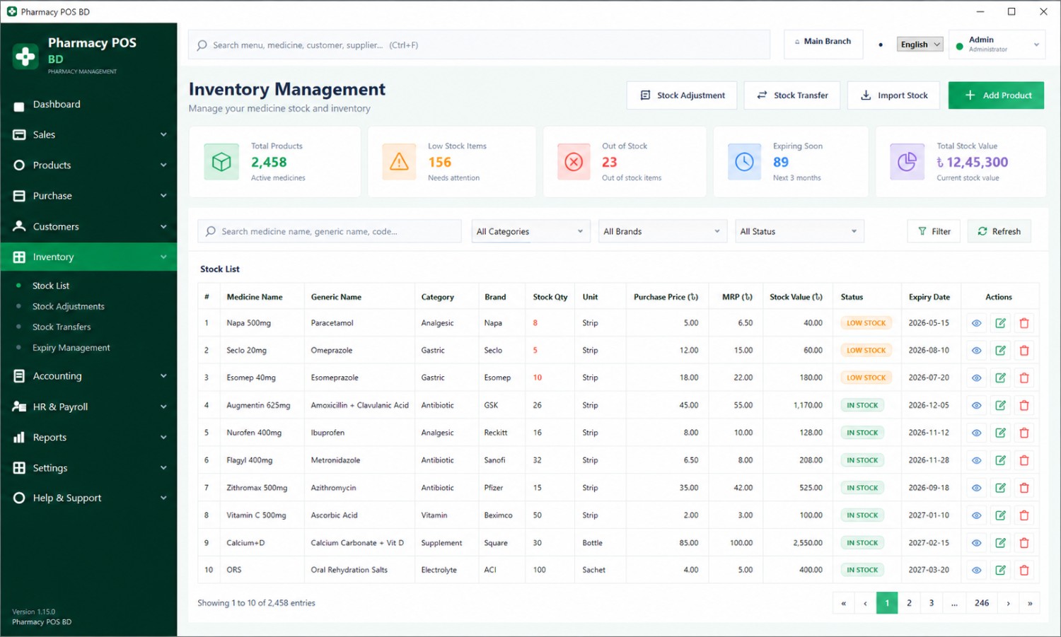 Pharmacy POS Software Dashboard Preview